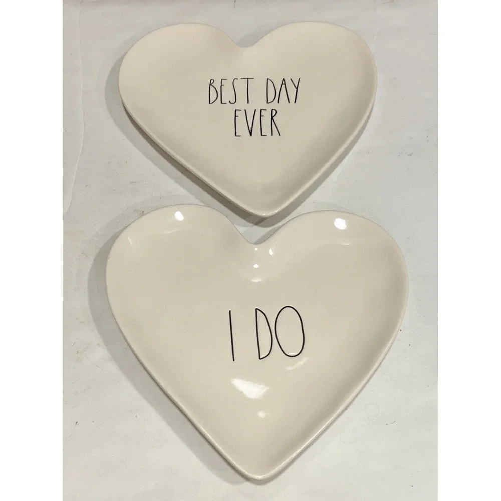 2 Pc. Set RAE DUNN Heart Shaped Plates I Do/Best Day Ever Bridal‎ Gift New